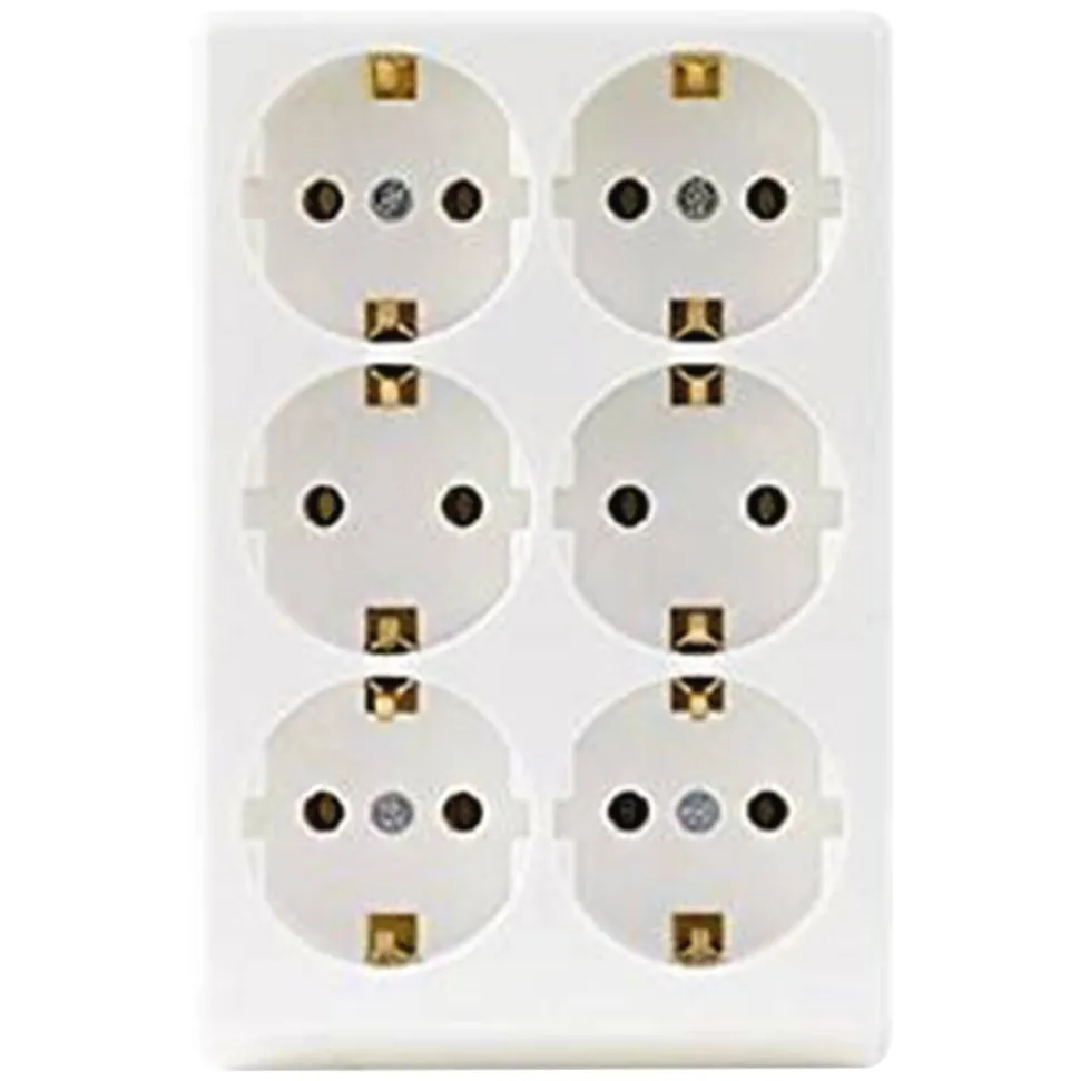 Contactdoos Opbouw 6-Voudig PolarWit Randaarde