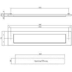 Intersteel Briefplaat Rechthoekig Met Klep/Regenrand 340x80mm h.o.h. 310mm RVS/Zwart