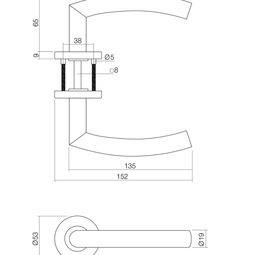 Intersteel Deurkruk Half Rond/hoek 90gr. Basic Op Rond Geveerde Rozet diam. 53x9mm RVS Geborsteld