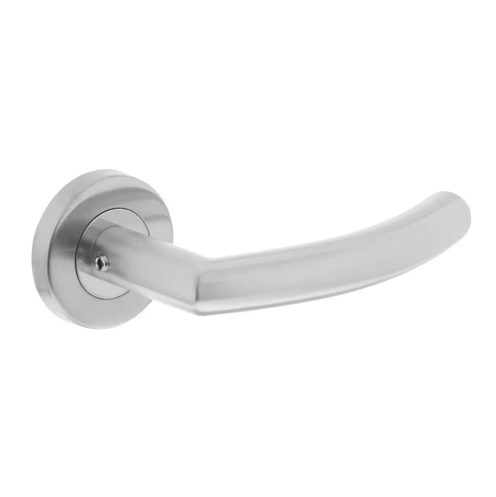 Intersteel Deurkruk Half Rond/hoek 90gr. Basic Op Rond Geveerde Rozet diam. 53x9mm RVS Geborsteld