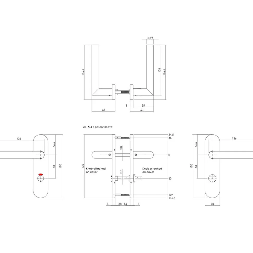 Intersteel Deurkruk Hoek 90gr. Basic Op Ovaal Schild Verdekt 170x40mm WC63/8mm RVS Geborsteld