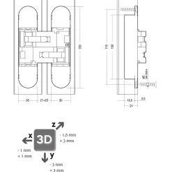 Intersteel Scharnier Zamac 130x30 3D Verstelbaar Binnenwerk Verzinkt - Vernikkelde Afdekkappen