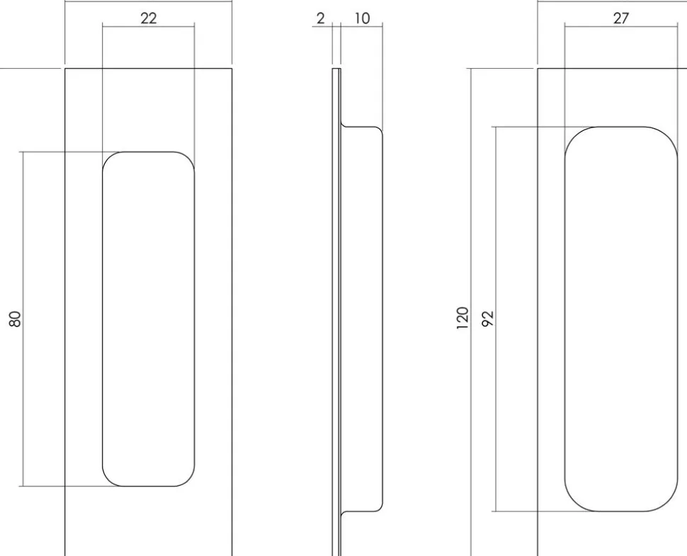 Intersteel schuifdeurkom rechthoek120x40 mm mat zwart