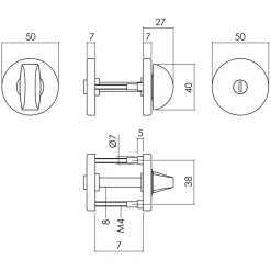 Intersteel WC-sluiting diam. 50x7mm + 7mm Nokken Met 8mm stift alu./Zwart