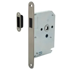 Intersteel Woningbouw Magneet Loopslot Voorplaat Afgerond RVS 20x174 Doornmaat 50mm Incl. Sluitplaat/kom