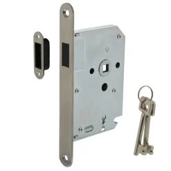 Intersteel Woningbouw Magneet Klavier Dag- en Nachtslot 55mm Voorplaat Afgerond RVS 20x174 doorn 50mm Incl. Sluitplaat/kom En 2 Sleutels