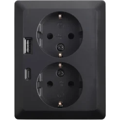 ION INDUSTRIES V1/J1 Inbouw Contactdoos 2-Voudig Randaarde USB A/C Zwart