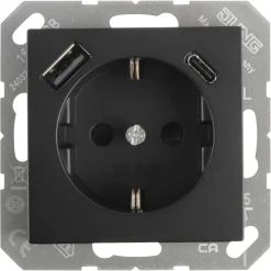 Jung A550 Inbouw Contactdoos 1-Voudig Randaarde USB A/C Mat Zwart