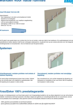 Knauf Gipsplaat H2 AK Waterwerend 260cm 12,5mm