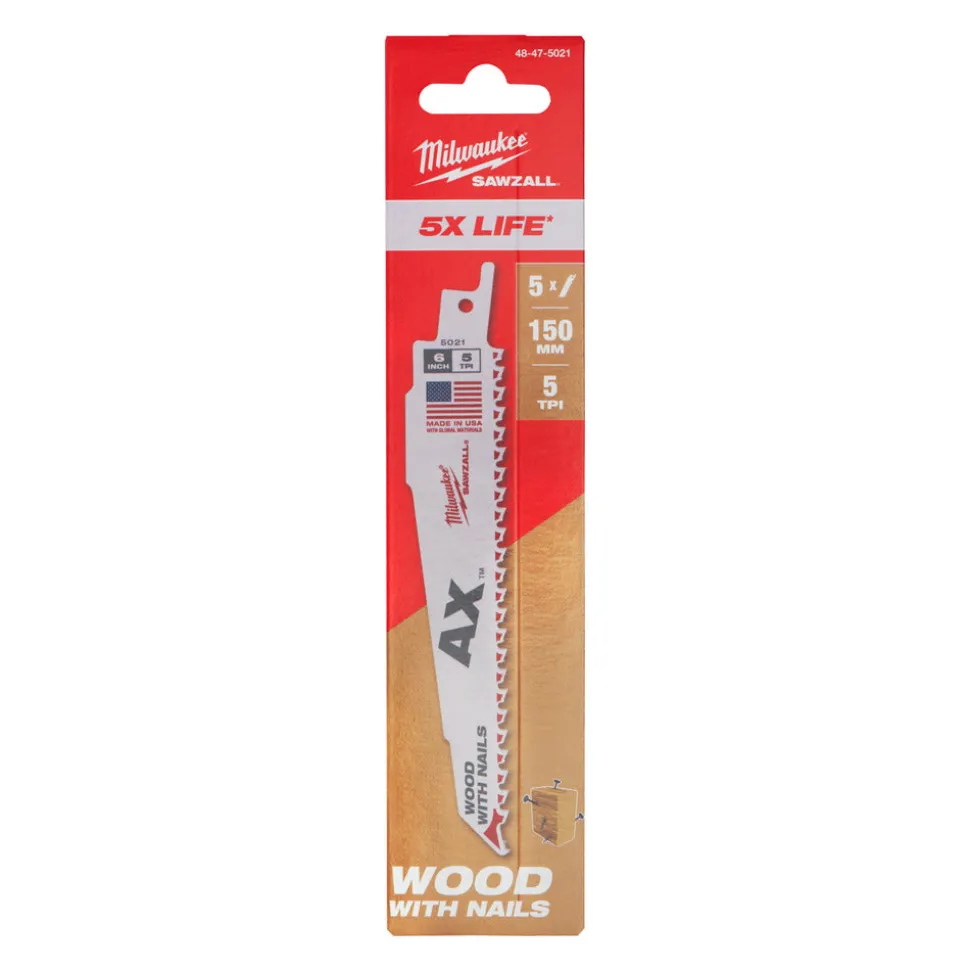 Milwaukee Reciprozaagblad Sawzall Hout AX 5-Tpi 5st
