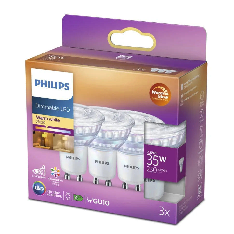 Philips LED Spot 35W GU10 Warmwit Dimbaar 3st