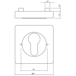 Profielcilinderplaatje Verdekt Vierkant 55x55x10mm 7mm Nokken Antraciet-Grijs