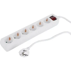 Q-Link Stekkerdoos 6-Voudig Wit Randaarde Met Schakelaar  3x1,5mm2 5m