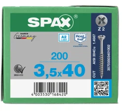 SPAX Glaslatschroef RVS VK 3,5x40mm Deeldraad PZ2 A2 200st