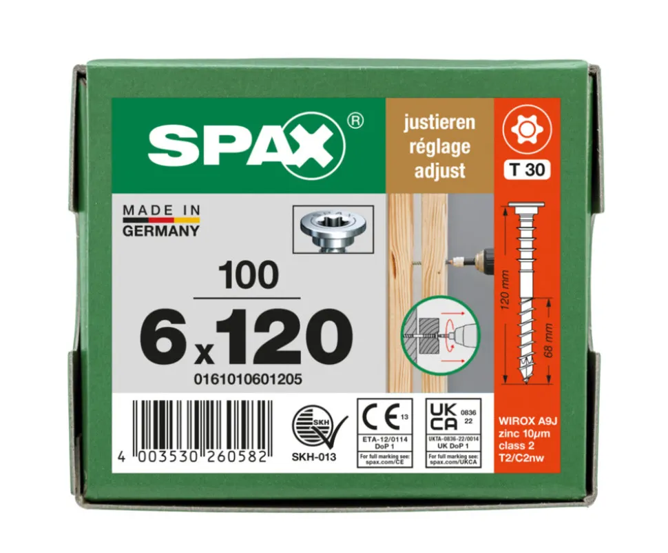 SPAX Stelschroef Verzinkt PK Deeldraad T-STAR Plus T30 100st