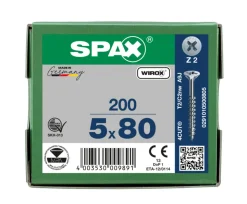 SPAX Universele Schroef Verzinkt VK 5x80mm Deeldraad PZ2 200st