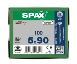 SPAX Universele Schroef Verzinkt VK 5x90mm Deeldraad PZ2 100st