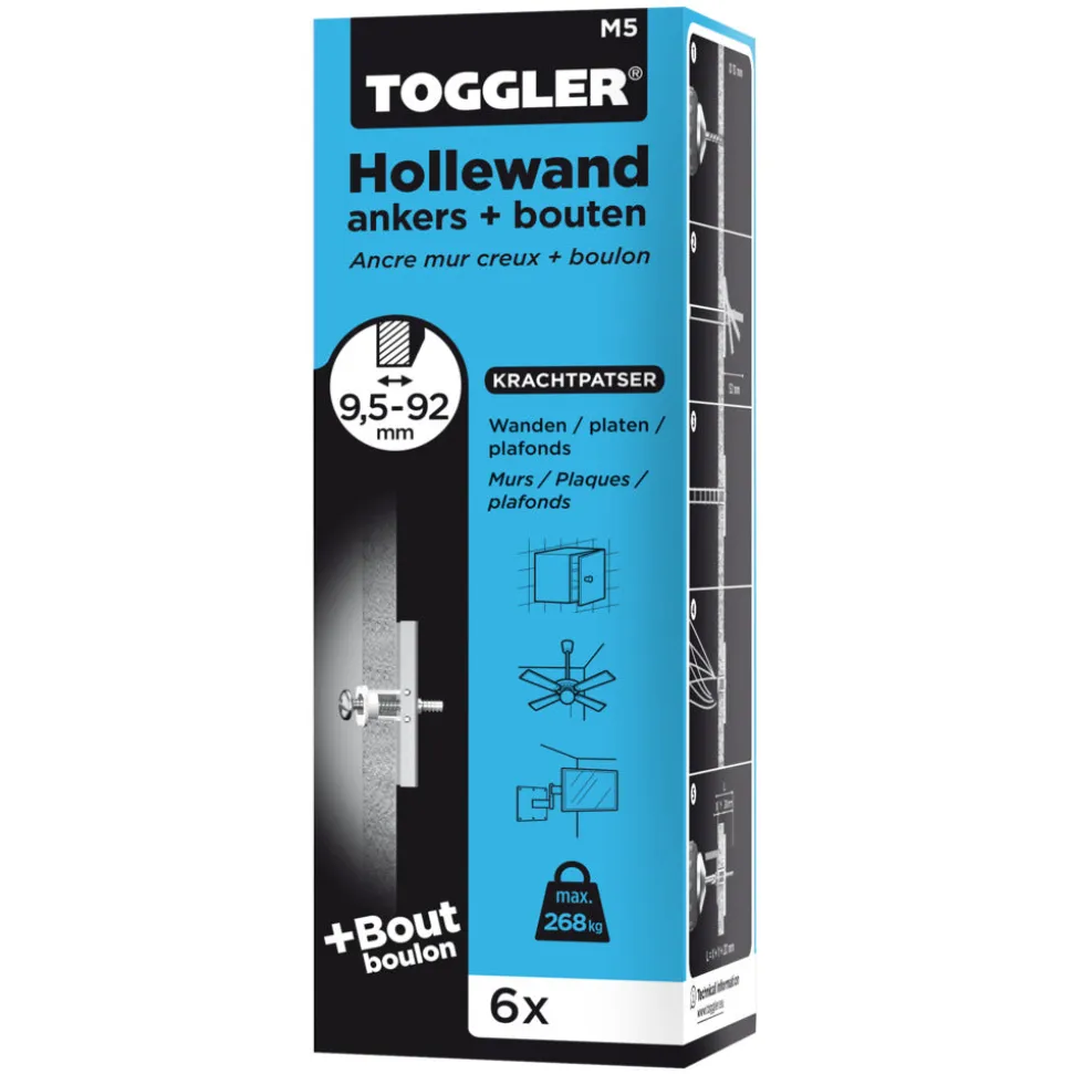 Toggler Hollewandanker Met Bout Plaatdikte 10-92mm M5 6st