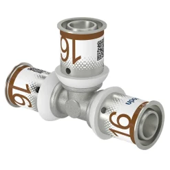 Uponor Pers T-stuk messing 16 mm 2 stuks