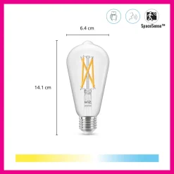 WiZ Slimme LED-Lamp E27 60W Filament ST64 Warm tot Koelwit Licht Transparant
