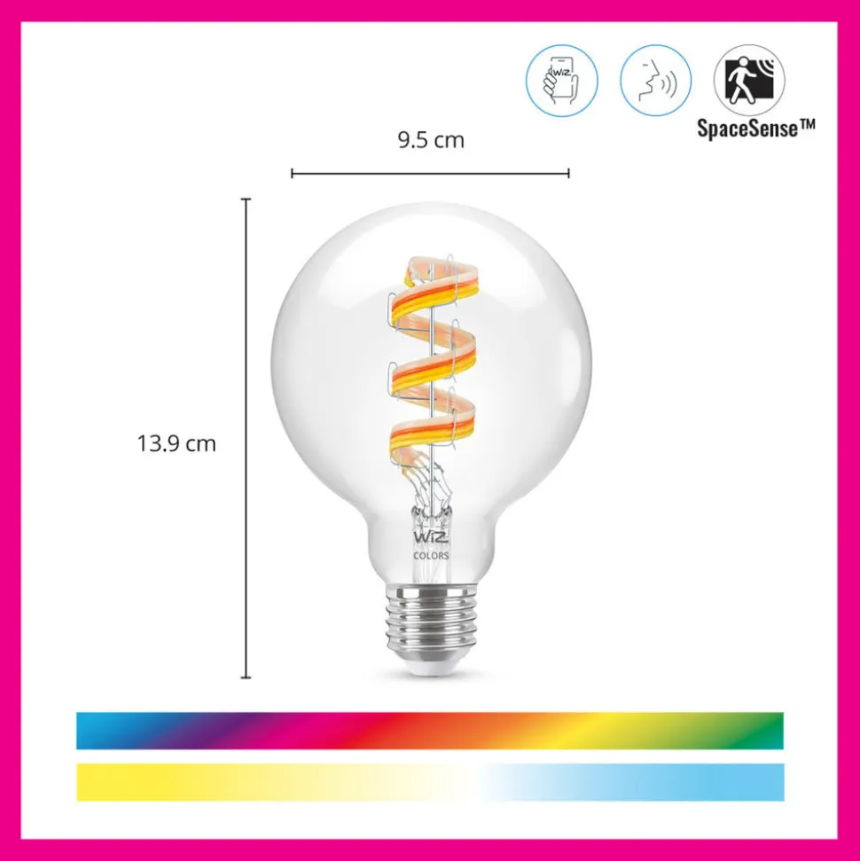 WiZ Slimme LED-Lamp E27 40W Globe Filament G95 Gekleurd en Wit Licht Transparant