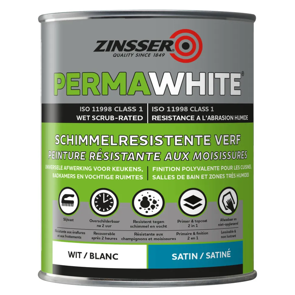 Zinsser Muurverf Perma-White Satin Wit 1L
